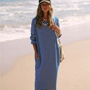Free People NWT Blue and White Striped maxi